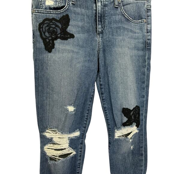 Joe's The Smith Straight Ankle Jeans Blue Denim Applique Ripped Size 27 - Picture 6 of 14